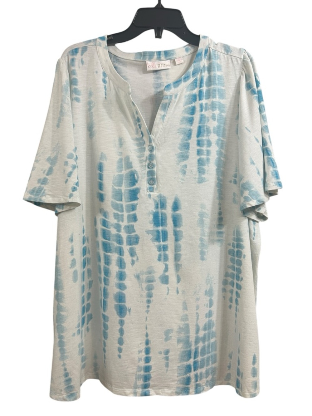 Belle by Kim Gravel Light Blue Tie-Dye Henley Tee